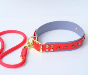 Collar "Macaruni" Gray & Red with decor