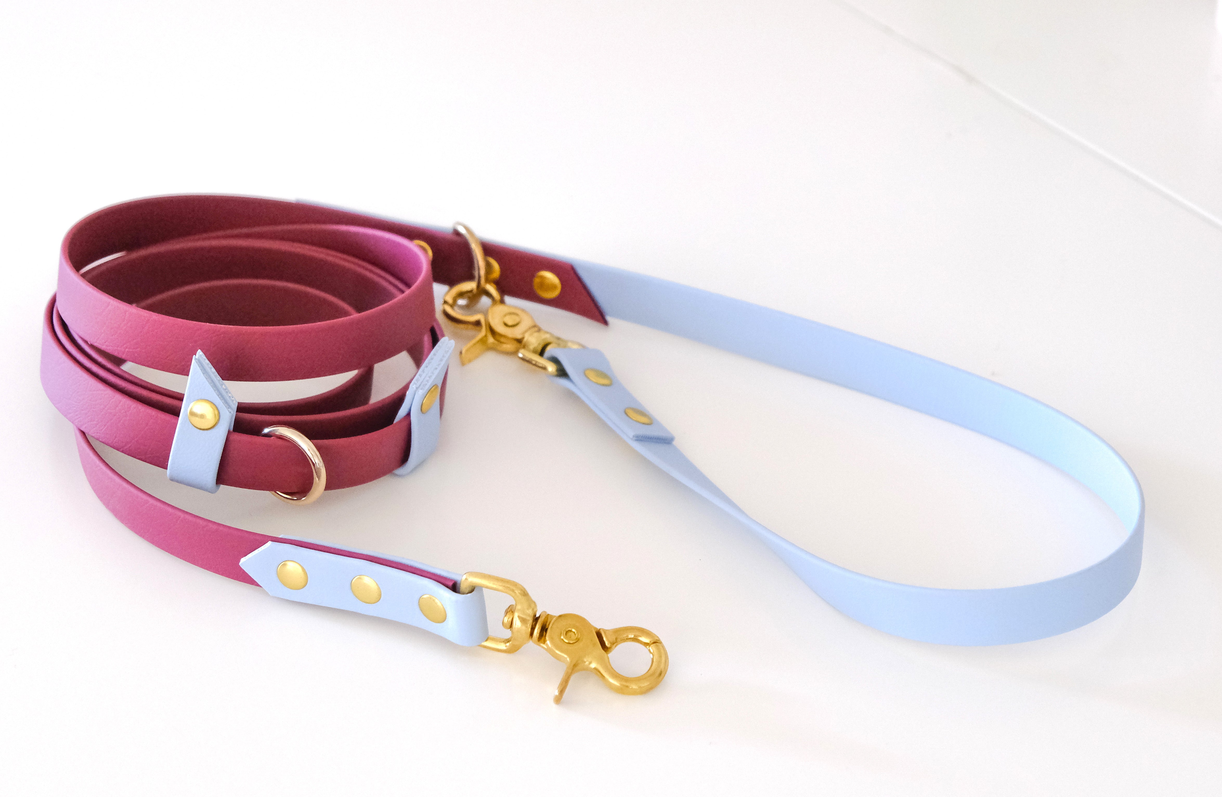 Hands-free leash Wine & pastel blue