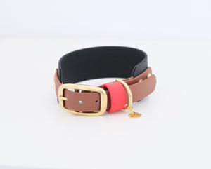 Collar "Eskimo" Black & caramel with red loop